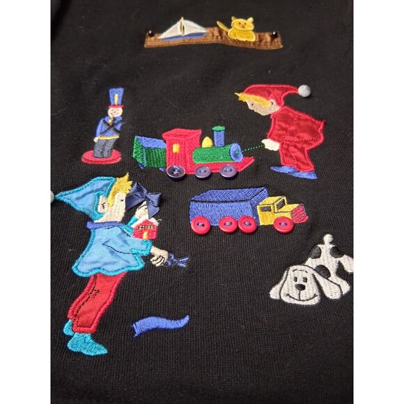 Karen Scott 1x Black Christmas Embroidered Embellished Tree Buttons Cardigan - Picture 4 of 12